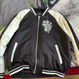 Forever 21 Black and White Floral Bomber Jacket